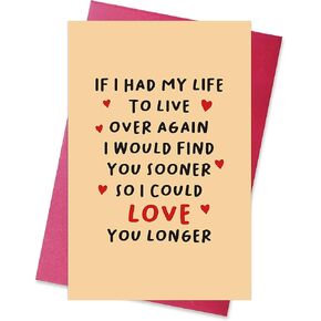 Norssiby Cute Love You Longer Poem Birthday Card for Him Her, Romantic Anniversary Card, If I Had My Life to Live Over Again
