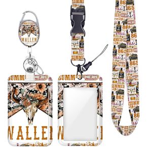 ID Badge Holder with Lanyard Retractable Badge Reel Country Music Lover Gift Western Accessories Rustic Music ID Card Holder for Lanyards for ID Badges Vertical ID Protector Badge Clip for Teacher