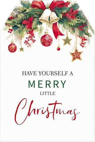 G2PLUS 50PCS Merry Christmas Tags, Have Yourself A Merry Little Christmas Tags, Watercolor Christmas Floral Gift Tags, Christmas Paper Gift Tags with String for Gift Wrapping, Holiday Party Favors in Saudi Arabia