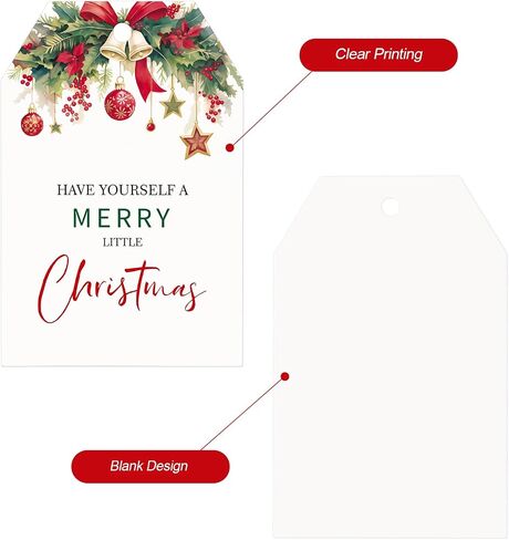 G2PLUS 50PCS Merry Christmas Tags, Have Yourself A Merry Little Christmas Tags, Watercolor Christmas Floral Gift Tags, Christmas Paper Gift Tags with String for Gift Wrapping, Holiday Party Favors in Saudi Arabia