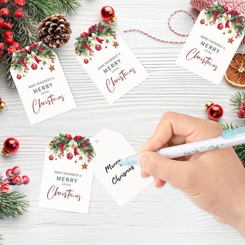 G2PLUS 50PCS Merry Christmas Tags, Have Yourself A Merry Little Christmas Tags, Watercolor Christmas Floral Gift Tags, Christmas Paper Gift Tags with String for Gift Wrapping, Holiday Party Favors in Saudi Arabia
