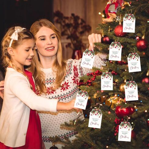 G2PLUS 50PCS Merry Christmas Tags, Have Yourself A Merry Little Christmas Tags, Watercolor Christmas Floral Gift Tags, Christmas Paper Gift Tags with String for Gift Wrapping, Holiday Party Favors in Saudi Arabia