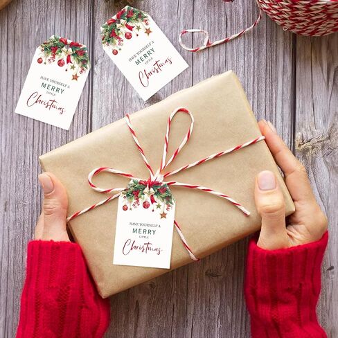 G2PLUS 50PCS Merry Christmas Tags, Have Yourself A Merry Little Christmas Tags, Watercolor Christmas Floral Gift Tags, Christmas Paper Gift Tags with String for Gift Wrapping, Holiday Party Favors in Saudi Arabia