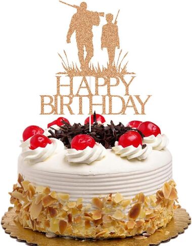 هنتر عيد ميلاد سعيد كعكة توبر، الأب والابن مع البنادق الصيد موضوع زينة حفلة عيد ميلاد للبنين الرجال ارتفع الذهب بريق in Saudi Arabia