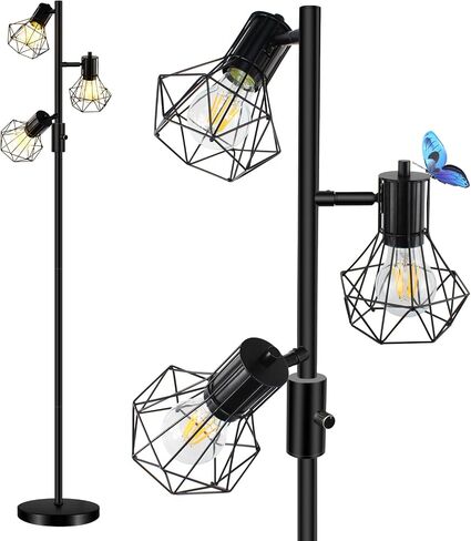 Industrial Floor Lamp Dimmable, Farmhouse Standing Lamp Tree Floor Light with Bright 3X 800LM LED Bulbs, 3-Light Adjustable Tall Lighting for Living Room Bedroom Office in Saudi Arabia