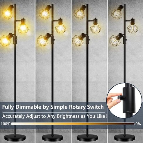 Industrial Floor Lamp Dimmable, Farmhouse Standing Lamp Tree Floor Light with Bright 3X 800LM LED Bulbs, 3-Light Adjustable Tall Lighting for Living Room Bedroom Office in Saudi Arabia