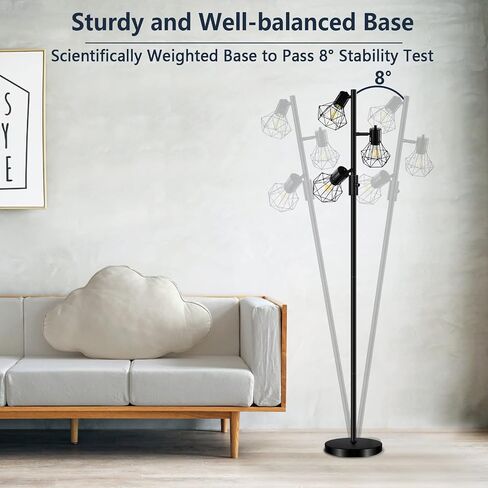 Industrial Floor Lamp Dimmable, Farmhouse Standing Lamp Tree Floor Light with Bright 3X 800LM LED Bulbs, 3-Light Adjustable Tall Lighting for Living Room Bedroom Office in Saudi Arabia