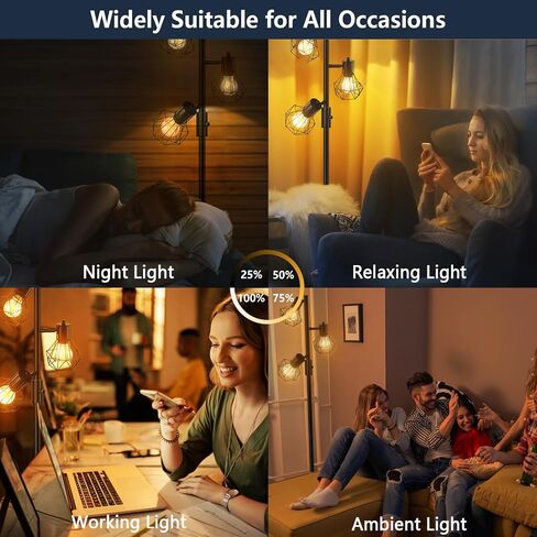 Industrial Floor Lamp Dimmable, Farmhouse Standing Lamp Tree Floor Light with Bright 3X 800LM LED Bulbs, 3-Light Adjustable Tall Lighting for Living Room Bedroom Office in Saudi Arabia