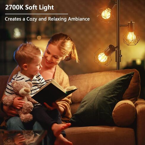 Industrial Floor Lamp Dimmable, Farmhouse Standing Lamp Tree Floor Light with Bright 3X 800LM LED Bulbs, 3-Light Adjustable Tall Lighting for Living Room Bedroom Office in Saudi Arabia
