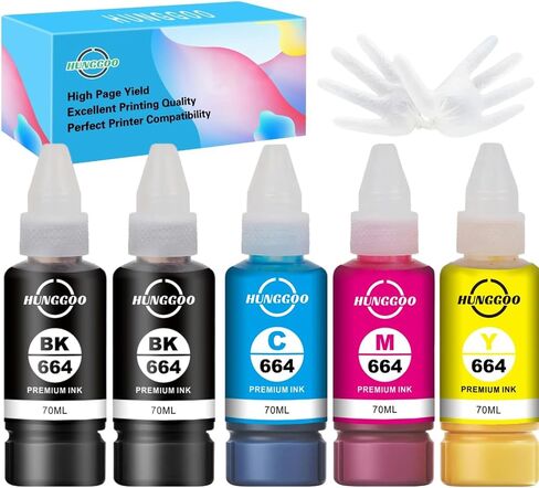 664 Ink Refill Bottles Compatible with Epson 664 Ink Refill Bottles Work with ET-2650 ET-2500 ET-2550 ET-2600 ET-4500 Printers (Epson Ink 664 Black, Cyan, Magenta, Yellow, 5 Pack) in Saudi Arabia
