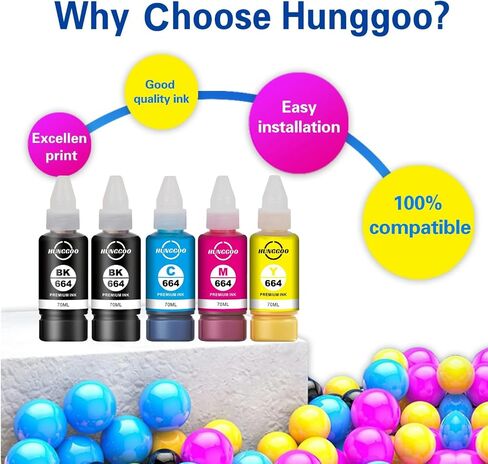 664 Ink Refill Bottles Compatible with Epson 664 Ink Refill Bottles Work with ET-2650 ET-2500 ET-2550 ET-2600 ET-4500 Printers (Epson Ink 664 Black, Cyan, Magenta, Yellow, 5 Pack) in Saudi Arabia