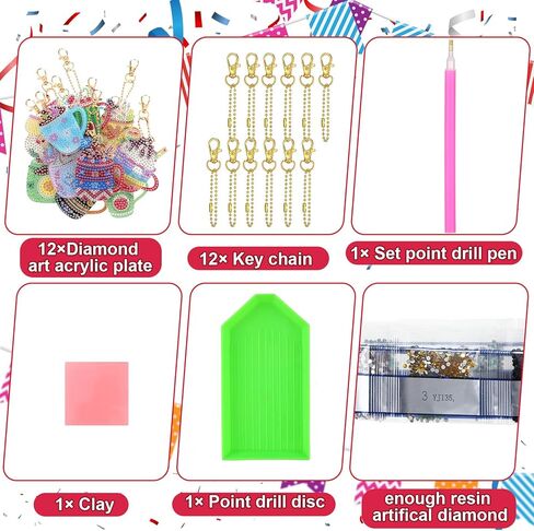 Ecation 12 جهاز كمبيوتر شخصى الموسم فنجان القهوة الماس اللوحة سلاسل المفاتيح 12 شهر 5D DIY الماس الفن سلاسل المفاتيح مهرجان مزدوج الوجهين الماس اللوحة حلية مجموعات للبالغين عطلة الديكور هدية in Kuwait