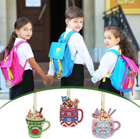 Ecation 12 جهاز كمبيوتر شخصى الموسم فنجان القهوة الماس اللوحة سلاسل المفاتيح 12 شهر 5D DIY الماس الفن سلاسل المفاتيح مهرجان مزدوج الوجهين الماس اللوحة حلية مجموعات للبالغين عطلة الديكور هدية in Kuwait