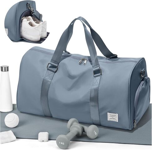 حقيبة رياضية للنساء، حقائب رياضية من القماش الخشن مع حجرة للأحذية وحقيبة للأغراض الشخصية يمكن حملها طوال الليل مع حقيبة أدوات الزينة وحقيبة سفر لعطلة نهاية الأسبوع للطائرات باللون الأزرق الداكن in Kuwait