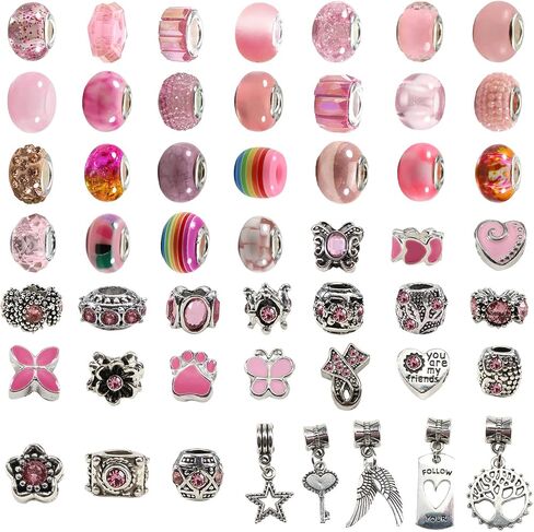 TOAOB 100pcs Assorted Glass European Large Holes Beads Spacer Lampwork Craft Beads Rhinestone Metal Beads for DIY Charms Bracelet Necklace Jewelry Making in Saudi Arabia