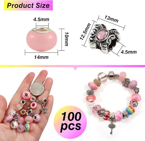 TOAOB 100pcs Assorted Glass European Large Holes Beads Spacer Lampwork Craft Beads Rhinestone Metal Beads for DIY Charms Bracelet Necklace Jewelry Making in Saudi Arabia