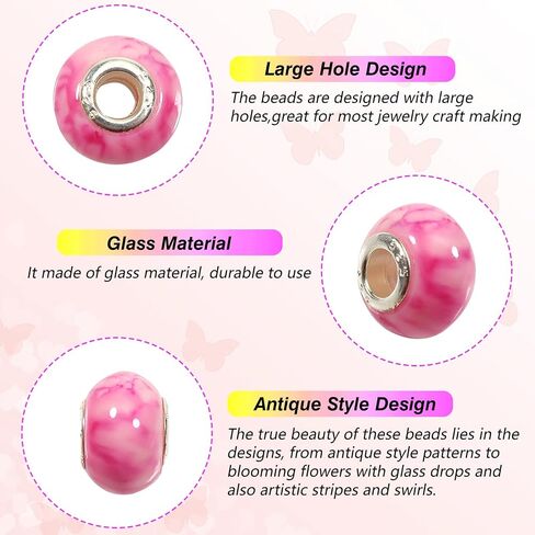TOAOB 100pcs Assorted Glass European Large Holes Beads Spacer Lampwork Craft Beads Rhinestone Metal Beads for DIY Charms Bracelet Necklace Jewelry Making in Saudi Arabia