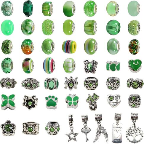TOAOB 100pcs Assorted Glass European Large Holes Beads Spacer Lampwork Craft Beads Rhinestone Metal Beads for DIY Charms Bracelet Necklace Jewelry Making in Saudi Arabia