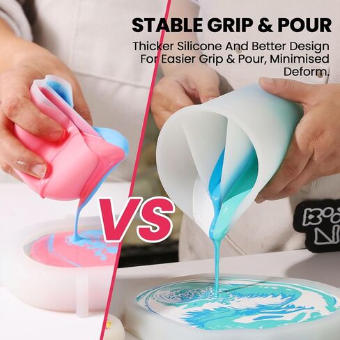 BOOWAN NICOLE 16OZ/500ML Silicone Non-Stick Split Cups for Paint Pouring, Thick & Reusable Color Render Split Cup with Multi Channel for Jesmonite Resin Fluid Painting Art (500-2) in Saudi Arabia
