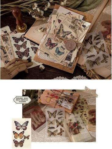 Vintage Scrapbooking Supplies Material Paper Decorative Sticker Set Retro Building Label Bill Ticket Tag Map Decoration for Journal Planner Envelope Letter Card DIY Project Arts Embellishment in Kuwait