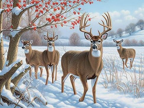 Kaliosy 5D Diamond Art Kits for Adults Deer by Number Kits, Diamond Painting Art Snow Scenery DIY Full Drill Crystal Craft Cross Stitch Embroidery Decoration (12x16 inch) 30x40 cm in Kuwait