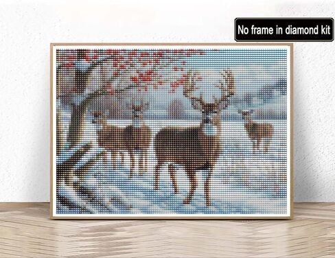 Kaliosy 5D Diamond Art Kits for Adults Deer by Number Kits, Diamond Painting Art Snow Scenery DIY Full Drill Crystal Craft Cross Stitch Embroidery Decoration (12x16 inch) 30x40 cm in Kuwait