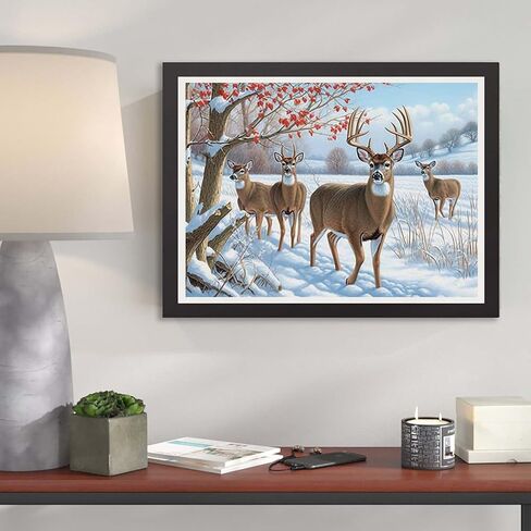 Kaliosy 5D Diamond Art Kits for Adults Deer by Number Kits, Diamond Painting Art Snow Scenery DIY Full Drill Crystal Craft Cross Stitch Embroidery Decoration (12x16 inch) 30x40 cm in Kuwait