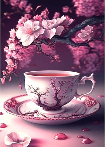 RICUVED Diamond Art Kits for Adults, Flowers Diamond Art Kits Full Round Drill Tea Diamond Art, Diamond Gem Dots Art and Crafts for Gift Home Wall Decor 12x16Inch in Kuwait