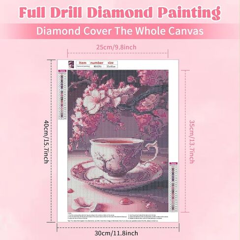 RICUVED Diamond Art Kits for Adults, Flowers Diamond Art Kits Full Round Drill Tea Diamond Art, Diamond Gem Dots Art and Crafts for Gift Home Wall Decor 12x16Inch in Kuwait