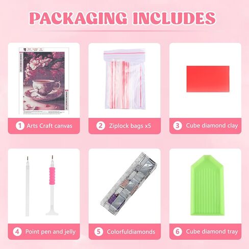 RICUVED Diamond Art Kits for Adults, Flowers Diamond Art Kits Full Round Drill Tea Diamond Art, Diamond Gem Dots Art and Crafts for Gift Home Wall Decor 12x16Inch in Kuwait