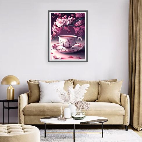 RICUVED Diamond Art Kits for Adults, Flowers Diamond Art Kits Full Round Drill Tea Diamond Art, Diamond Gem Dots Art and Crafts for Gift Home Wall Decor 12x16Inch in Kuwait