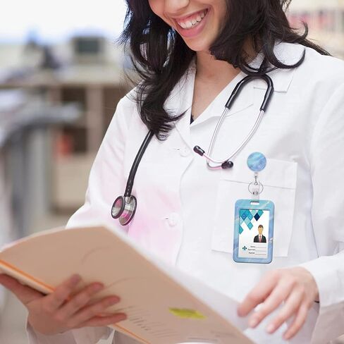 Retractable Badge Holder with Carabiner Reel Clip, Vertical ID Badge Holder with Keychain, 1 Pack Cute and Fashionable Badge Reel Card Pocket for Nurse Doctor Office School Teacher (Marble Grey) in Kuwait