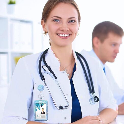 Retractable Badge Holder with Carabiner Reel Clip, Vertical ID Badge Holder with Keychain, 1 Pack Cute and Fashionable Badge Reel Card Pocket for Nurse Doctor Office School Teacher (Marble Grey) in Kuwait