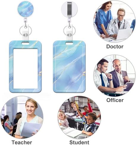 Retractable Badge Holder with Carabiner Reel Clip, Vertical ID Badge Holder with Keychain, 1 Pack Cute and Fashionable Badge Reel Card Pocket for Nurse Doctor Office School Teacher (Marble Grey) in Kuwait