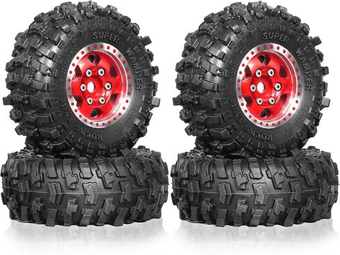 1.0 RC Tires and Beadlock Wheels Rims Offset -2.5mm 1/24 1/18 Super Soft Sticky Mud Slingers Tyres for 1:24 1:18 Rock Crawler Car Axial SCX24 FMS AX24 FCX18 FCX24 TRX4M 4Pcs (Red) in Kuwait