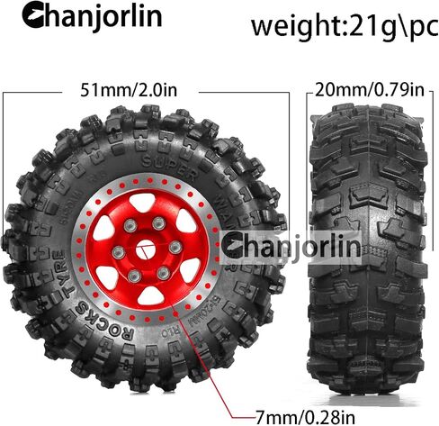 1.0 RC Tires and Beadlock Wheels Rims Offset -2.5mm 1/24 1/18 Super Soft Sticky Mud Slingers Tyres for 1:24 1:18 Rock Crawler Car Axial SCX24 FMS AX24 FCX18 FCX24 TRX4M 4Pcs (Red) in Kuwait