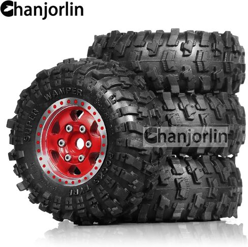1.0 RC Tires and Beadlock Wheels Rims Offset -2.5mm 1/24 1/18 Super Soft Sticky Mud Slingers Tyres for 1:24 1:18 Rock Crawler Car Axial SCX24 FMS AX24 FCX18 FCX24 TRX4M 4Pcs (Red) in Kuwait