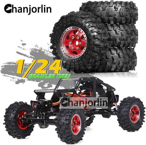 1.0 RC Tires and Beadlock Wheels Rims Offset -2.5mm 1/24 1/18 Super Soft Sticky Mud Slingers Tyres for 1:24 1:18 Rock Crawler Car Axial SCX24 FMS AX24 FCX18 FCX24 TRX4M 4Pcs (Red) in Kuwait