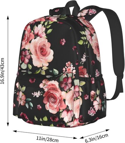 حقيبة كمبيوتر محمول عادية باللون الأسود من Flower Rose Black حقيبة كتب مدرسية حقيبة ظهر للسفر للأطفال في سن المراهقة صبي فتاة in Kuwait