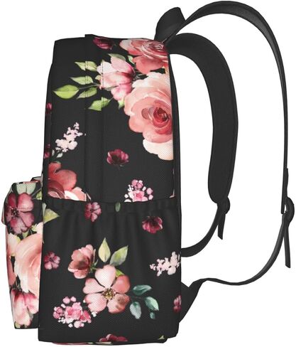 حقيبة كمبيوتر محمول عادية باللون الأسود من Flower Rose Black حقيبة كتب مدرسية حقيبة ظهر للسفر للأطفال في سن المراهقة صبي فتاة in Kuwait