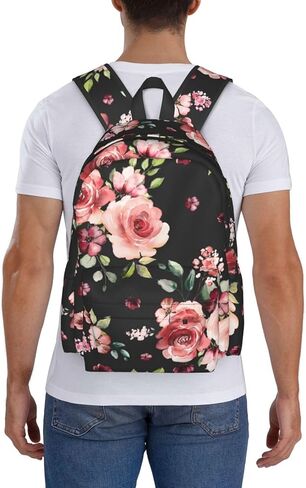 حقيبة كمبيوتر محمول عادية باللون الأسود من Flower Rose Black حقيبة كتب مدرسية حقيبة ظهر للسفر للأطفال في سن المراهقة صبي فتاة in Kuwait