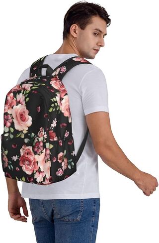 حقيبة كمبيوتر محمول عادية باللون الأسود من Flower Rose Black حقيبة كتب مدرسية حقيبة ظهر للسفر للأطفال في سن المراهقة صبي فتاة in Kuwait