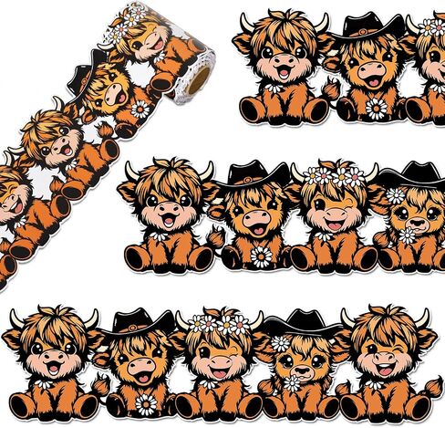 Whaline 32.8Ft Cartoon Highland Cow Bulletin Board Border Brown Cow Flower Die Cut Trim Border Roll for Classroom Home Party Supplies in Saudi Arabia