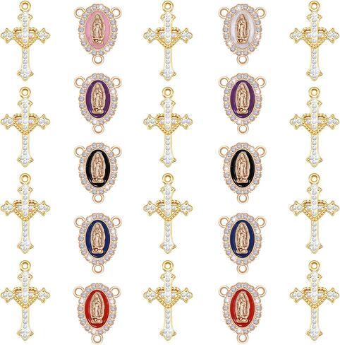 60 قطعة/30 مجموعة مستلزمات صناعة المسبحة طقم ميدالية صليب ومركز ميلاغروسا حلية معدنية صورة المينا فيرجن دي غوادالوبي سان بينيتو قلادة صليب in Kuwait