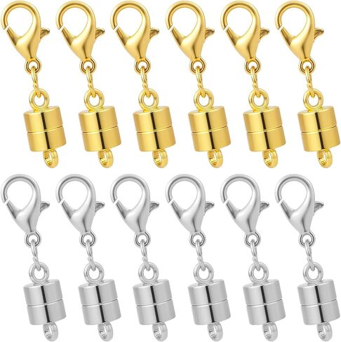 12 Pcs Strong Magn-Etic Necklace Clasps and Closures Gold Silver Plated Jewelry Clasps Converters with Lobster for Bracelet Necklaces Anklet Chain Extender Safety Attractive Clasp in Saudi Arabia
