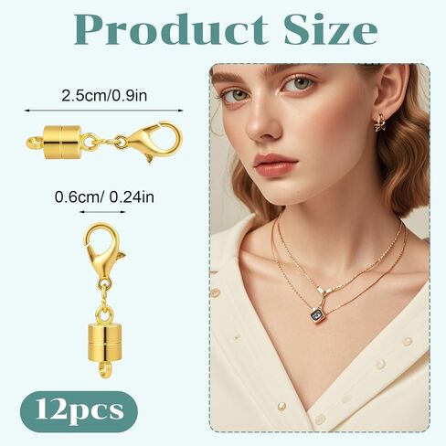 12 Pcs Strong Magn-Etic Necklace Clasps and Closures Gold Silver Plated Jewelry Clasps Converters with Lobster for Bracelet Necklaces Anklet Chain Extender Safety Attractive Clasp in Saudi Arabia