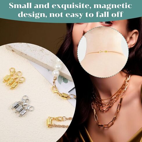 12 Pcs Strong Magn-Etic Necklace Clasps and Closures Gold Silver Plated Jewelry Clasps Converters with Lobster for Bracelet Necklaces Anklet Chain Extender Safety Attractive Clasp in Saudi Arabia