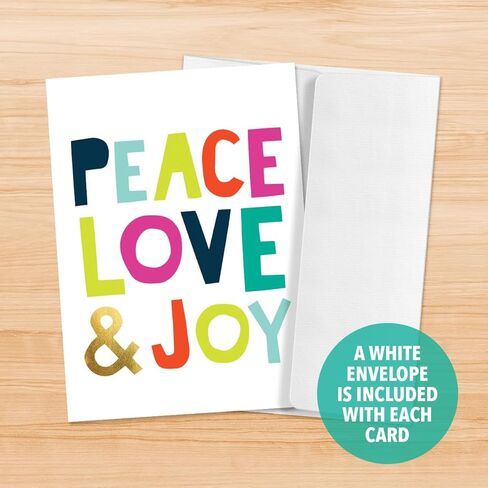 Artistic Happy Holidays Cards, Peace Love & Joy by Ampersand (6 Cards with White Envelopes) Perfect for Sending Holiday Wishes to Friends and Family in Kuwait