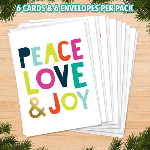 Artistic Happy Holidays Cards, Peace Love & Joy by Ampersand (6 Cards with White Envelopes) Perfect for Sending Holiday Wishes to Friends and Family in Kuwait