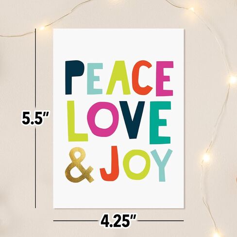 Artistic Happy Holidays Cards, Peace Love & Joy by Ampersand (6 Cards with White Envelopes) Perfect for Sending Holiday Wishes to Friends and Family in Kuwait